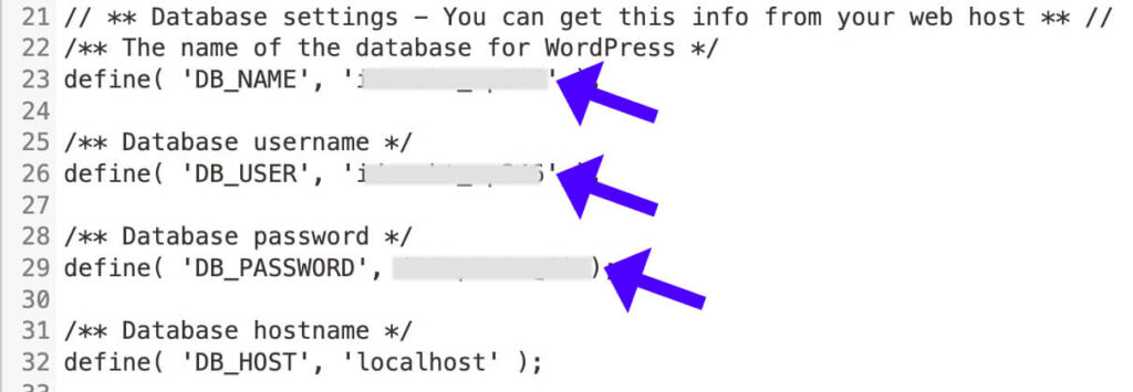 Change database settings in wp-config php file