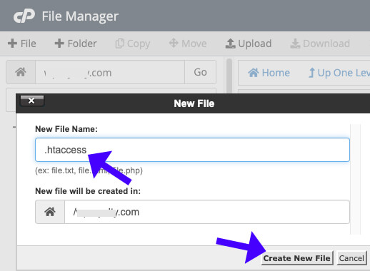 Create new htaccess file