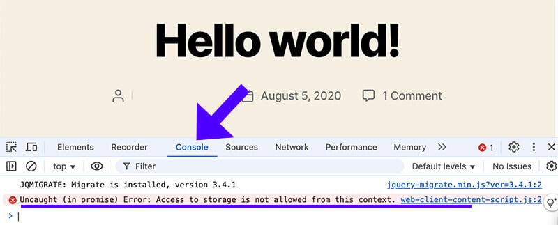 Error in browser console log