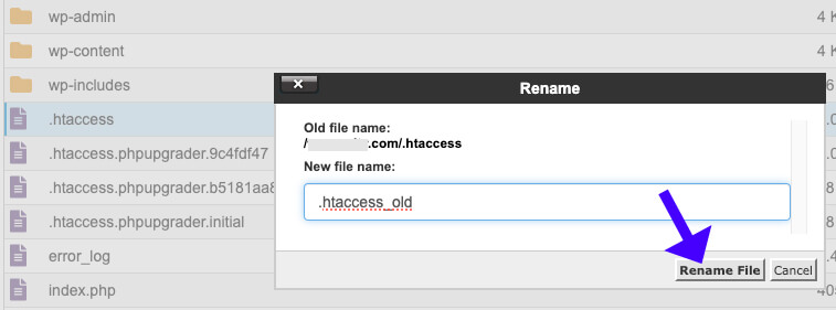 Rename old htaccess file