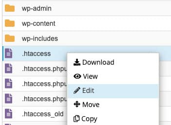 Right click edit htaccess file
