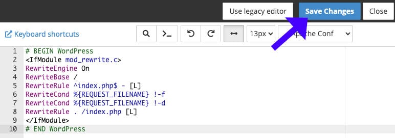 Save new htaccess file
