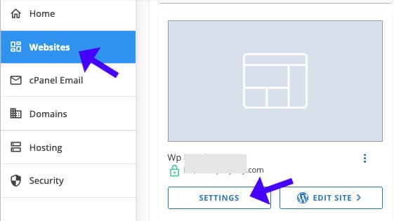 Website settings in hosting panel