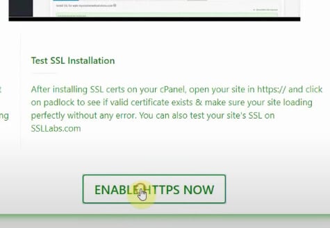 Enable HTTPS Now Button