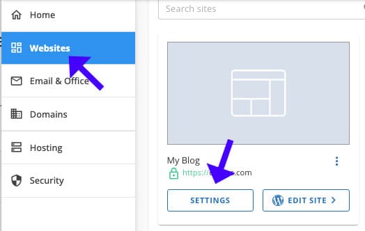 Enter the settings screen of your website