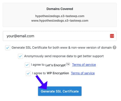 Generate SSL Certificate Button