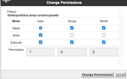 Change Permission to 775