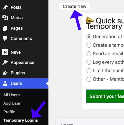 Create a New Temporary Login Button