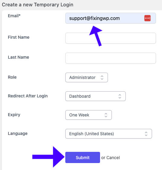 Create a New Temporary Login