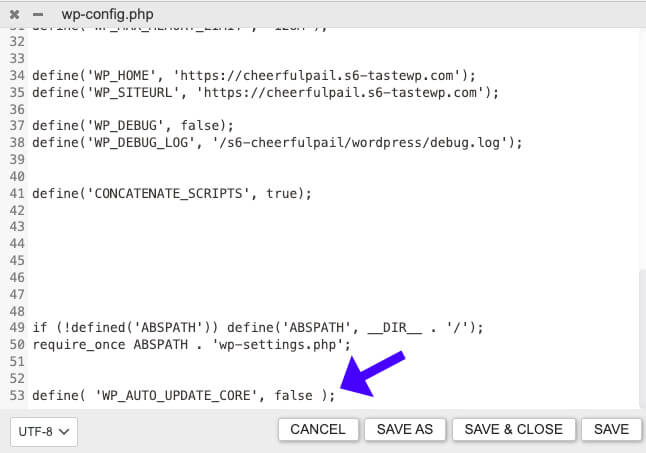 Disable Automatic Updates WP-Config file
