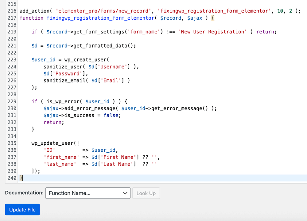 Create New WordPress User PHP Function