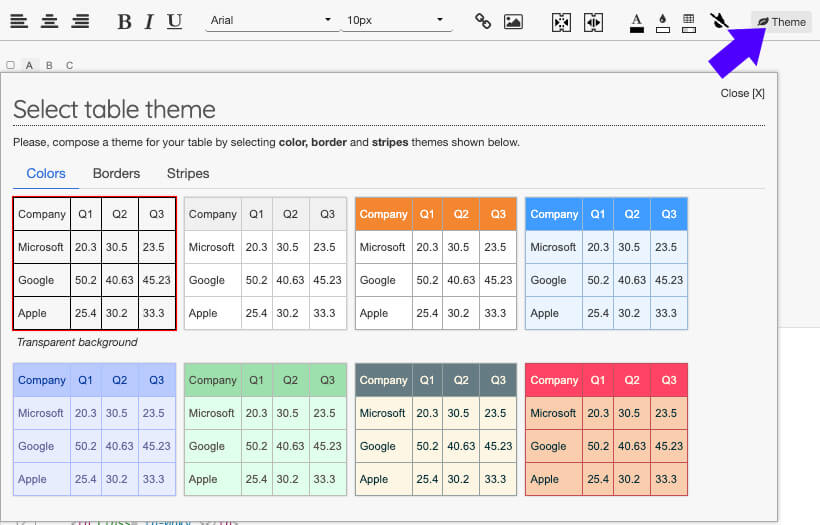 Choose Table Theme