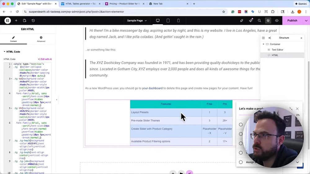 Paste Table in Elementor HTML Widget