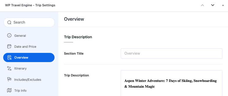 WP Travel Engine Trip Settings